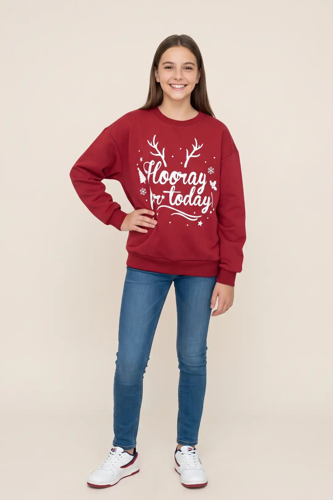 Kız Çocuk Sweatshirt 2 İplik Şardonlu Noellik