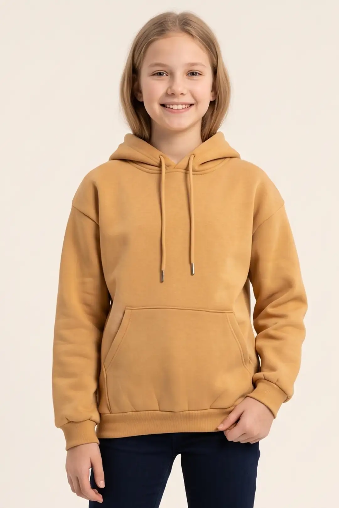 Kız Çocuk Sweatshirt Kapüşonlu Baskılı 3 iplik Şardonlu Polarlı %100 Pamuk