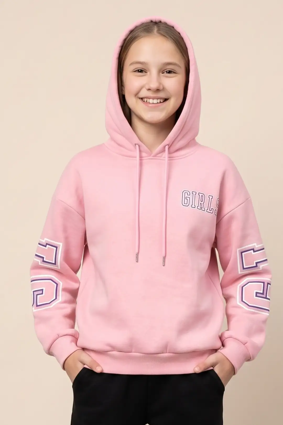 Kız Çocuk Sweatshirt Girls Baskılı içi Polarlı Şardonlu