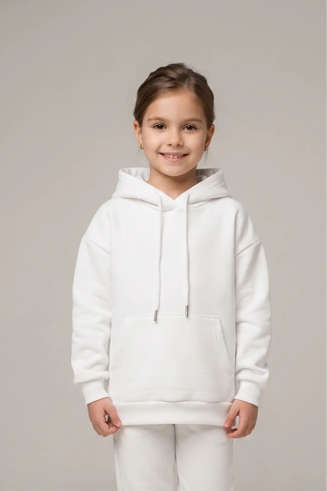 Kız Çocuk Sweatshirt Kapüşonlu 3 İpli Polarlı Şardonlu %100 Pamuk