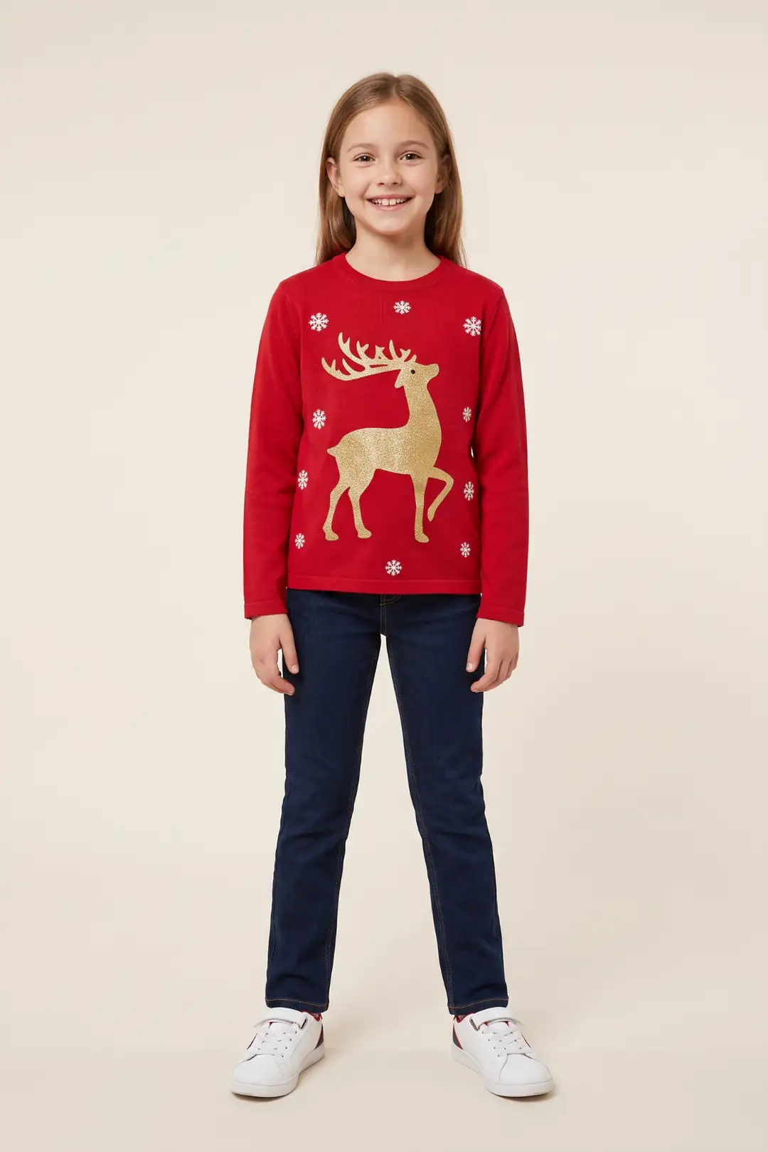 Kız Çocuk Sweatshirt Baskılı Noellik Şardonlu Kışlık