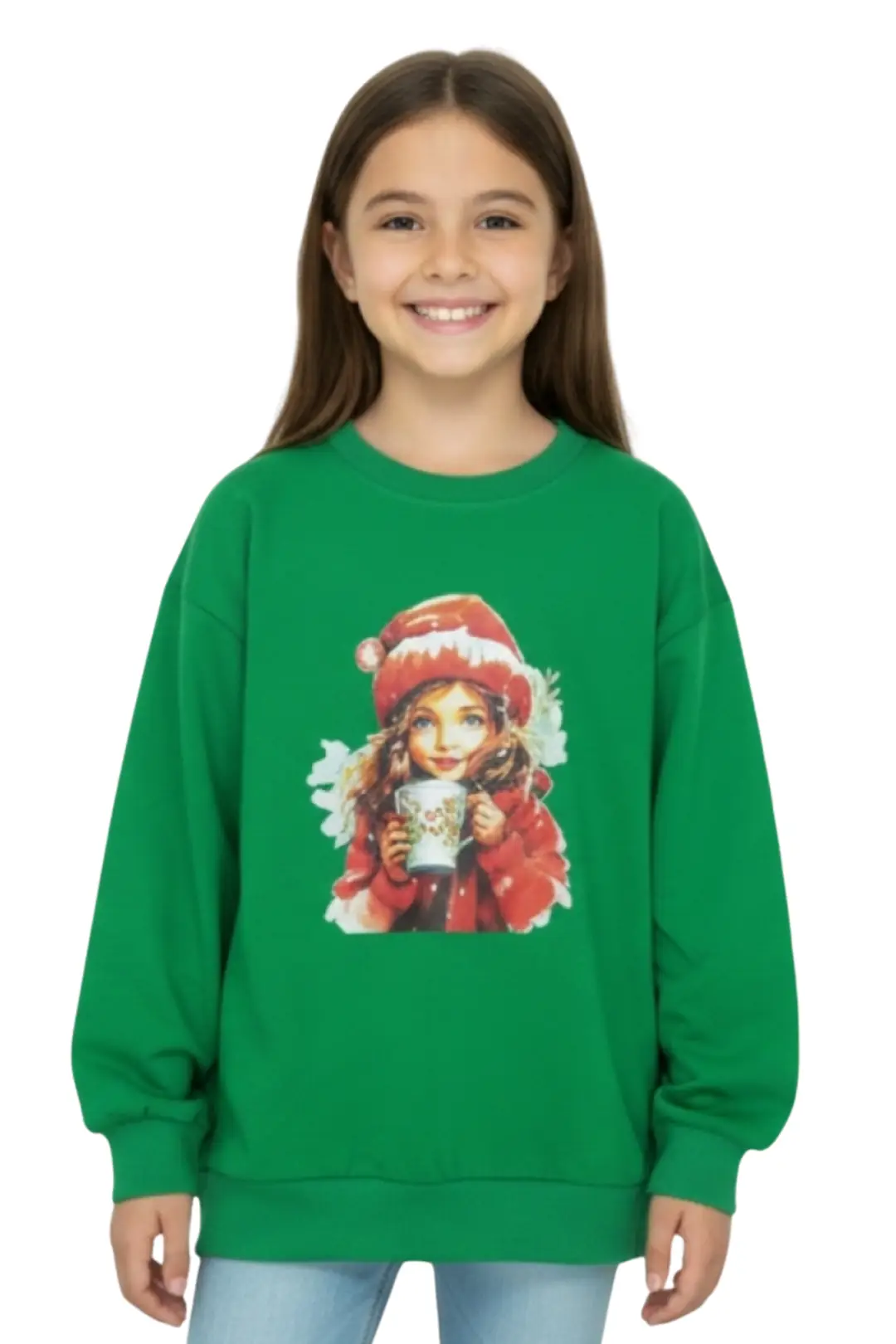 Kız Sweatshirt 2 İplik Şardonlu Baskılı Noellik