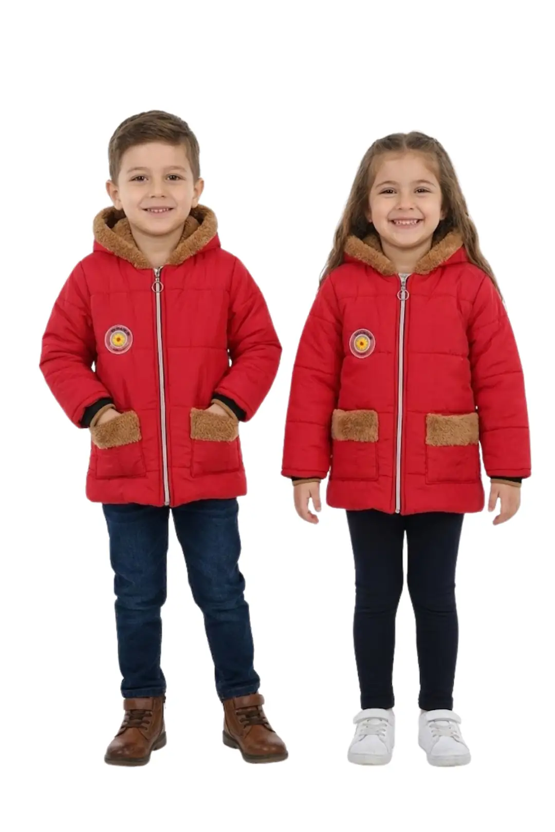 Kız/Erkek Çocuk Mont Kapüşonlu Kürklü Işıklı Aparatı