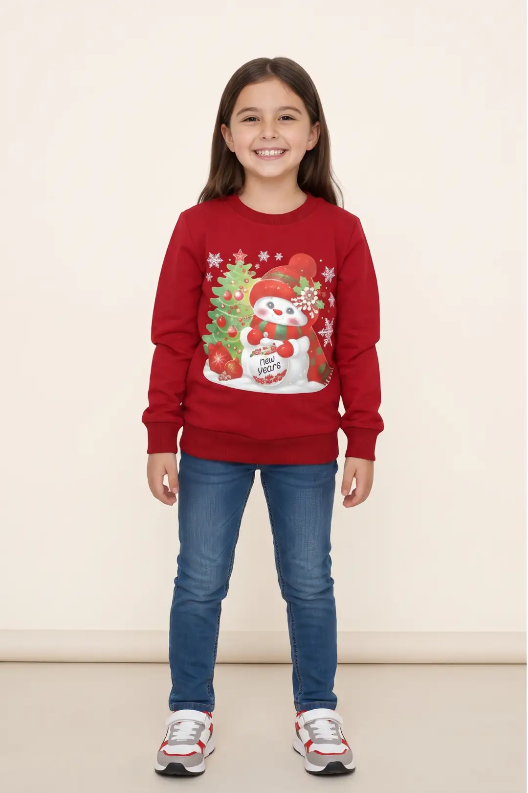 Kız Çocuk Sweatshirt 2 İplik Şardonlu Baskılı Noellik