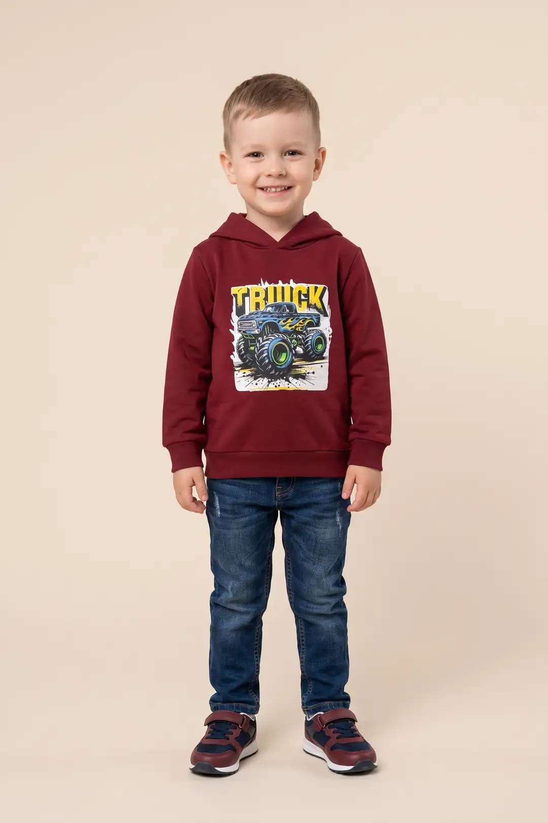 Erkek Çocuk Sweatshirt Kapüşonlu Baskılı 2 iplik Polarlı Şardonlu %100 Pamuk