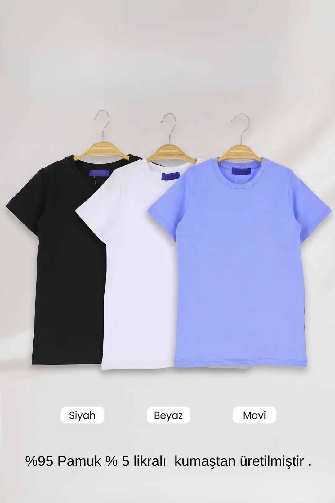 Unisex T-Shirt 3'lü Set Siyah , Beyaz ve Mavi Renk